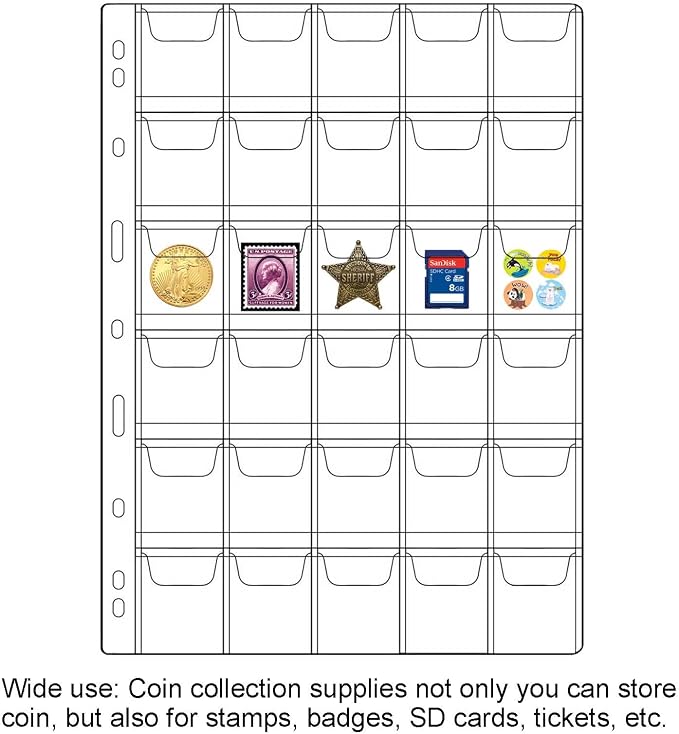 42-Pocket Coin Pages for Collectors, Standard 9-Hole Coin Collection Pages fit - Image 4