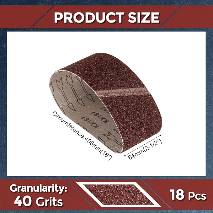 18 Pcs Sanding Belts 2-1/2 x 16 Inch 40 Grit Aluminum Oxide Abrasive Sandpaper for Belt Sander Metal Grinding Wood Working Weld Rust Removal