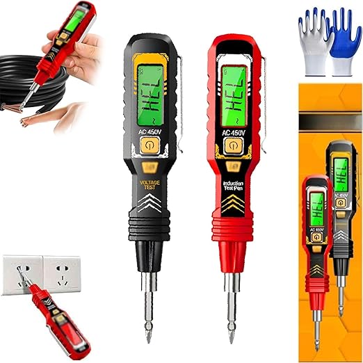 2 in 1 Digital Display Induction Test Pencil, Non-Contact Voltage Tester with LCD Display, Non-Contact AC Voltage Tester Pen, Smart Voltage Test Pen for AC/DC Circuit Detection (Red+Black)