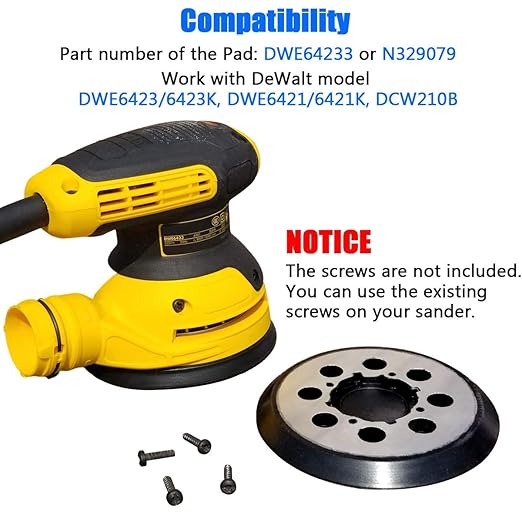 5" Hook-&-Loop Replacement Sander Pad for DeWalt- Fits DeWalt Random Orbit Sanders DWE6423/6423K, DWE6421/6421K - Direct Replacement for Pad Part Number DWE64233 & N329079