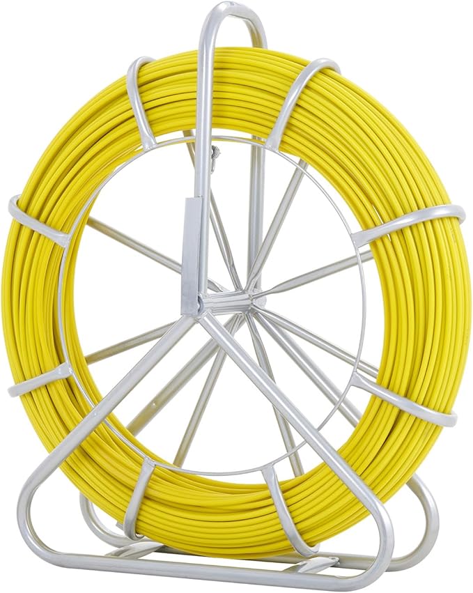 VEVOR Fiberglass Fish Tape 425 FT x 1/4 inch, Fish Tape Duct Rodder Puller with Durable Steel Stand, Non-Conductive Fishtape Wire Cable Running Rod for Walls, Floor and Electrical Conduit