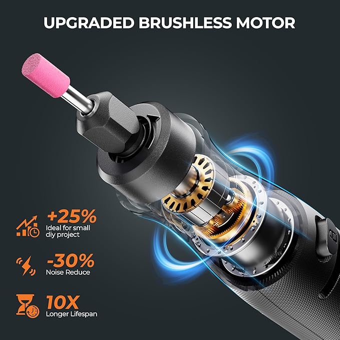 20V Cordless Rotary Tool Kit, 5000-35000 Variable Speeds, Powerful Sander, Engraver, Polisher, Mini Brushless Motor Power Carving Tool with 20 Accessories for Handmade and DIY