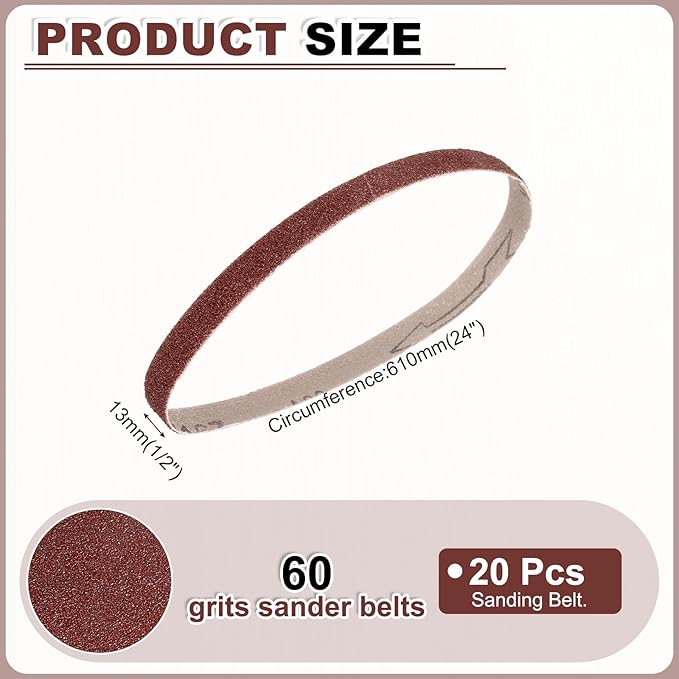 HARFINGTON 1/2 x 24 Inch Sanding Belts, 20 Pcs 60 Grit Aluminum Oxide Abrasive Belt Sander File Belt for Woodworking, Metal Polishing, Knife Sharpener