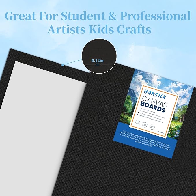 Black Canvases for Painting pk 8 * 10 Pre Primed 100% Cotton White Blank Canvas - Image 3