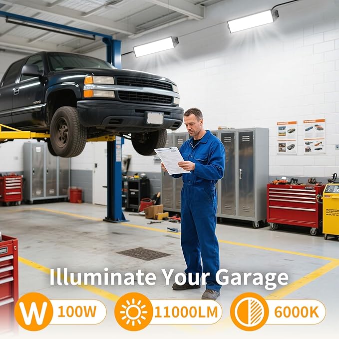 4Pack 100W Shop Lights, 11000LM 6000K Daylight White Super Brighter LED, IP66 Waterproof Garage Light with 1.8M/6FT Cord for Workshop Workbench Garage Yard Warehouse