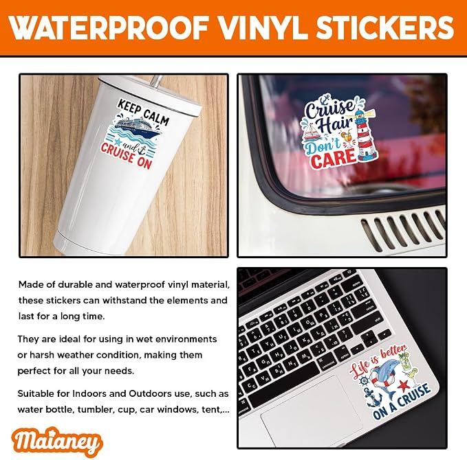 MAIANEY Funny Cruise Stickers Pack 10 Waterproof Vinyl Cruise Ship Stickers - Image 3