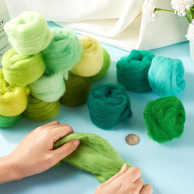 Boutigem 15 Colors 75G Green Needle Felting Wool Roving - Image 4
