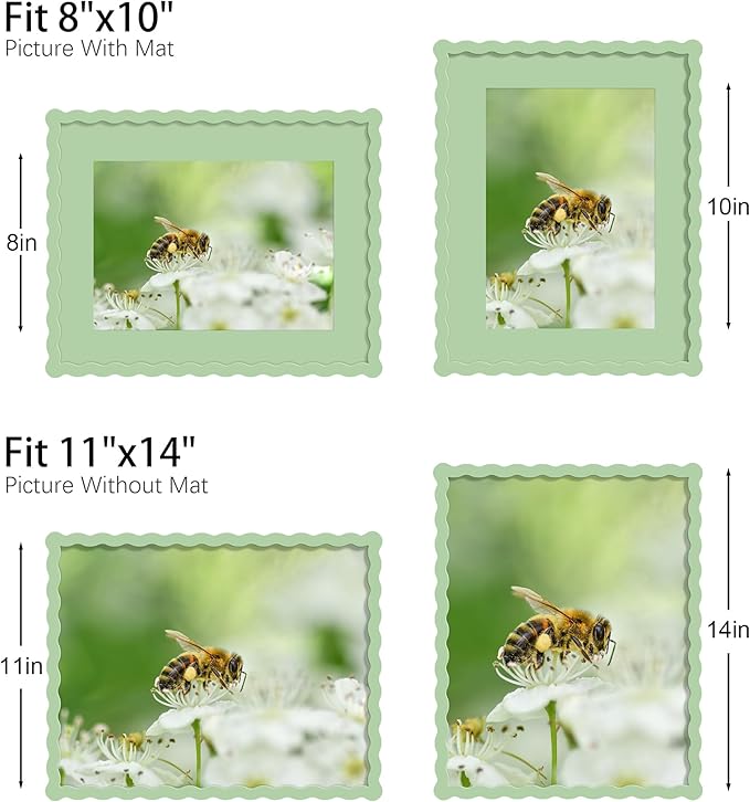 11x14 Picture Frame with Mat for 8x10, Wavy Edge Wooden Real Glass Photo Frame - Image 3