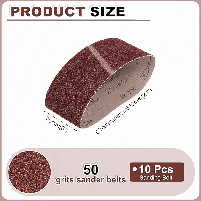 HARFINGTON 3 x 24 Inch Sanding Belts, 10 Pcs 50 Grit Aluminum Oxide Abrasive Belt Sander File Belt for Woodworking, Metal Polishing, Knife Sharpener