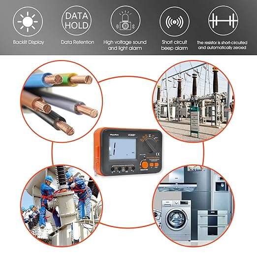 Megohmmeter Insulation Resistance Tester, 1999 Counts Megaohm Meter 200MΩ~2K Megohm Megger with DC250/500/1000V AC750V Testing Voltage, Digital Multimeter Measure with Data Hold Backlit