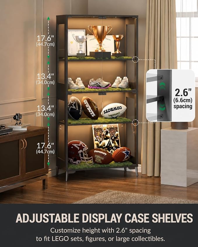 Display Cabinet with Glass Doors, 4-Tier Curio Cabinet with Adjustable Shelves - Image 5