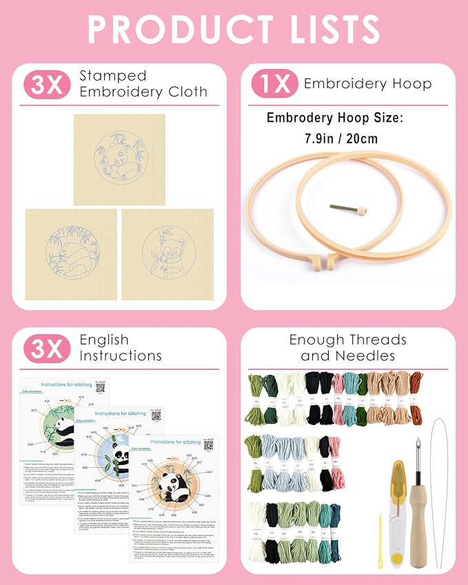 TINDTOP Punch Needle Kits, Panda Punch Embroidery Kits - Image 2