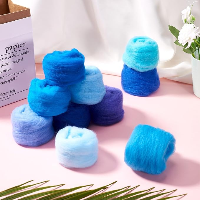 FASHEWELRY 1.76 OZ Wool Felt Kit Blue Theme Needle Felting Wool Roving 10 - Image 3