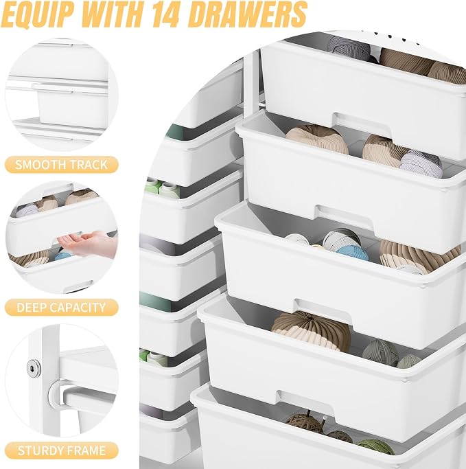 Rolling Storage Cart with 14 Drawers, Storage Organizer Cart with Tabletop and - Image 7