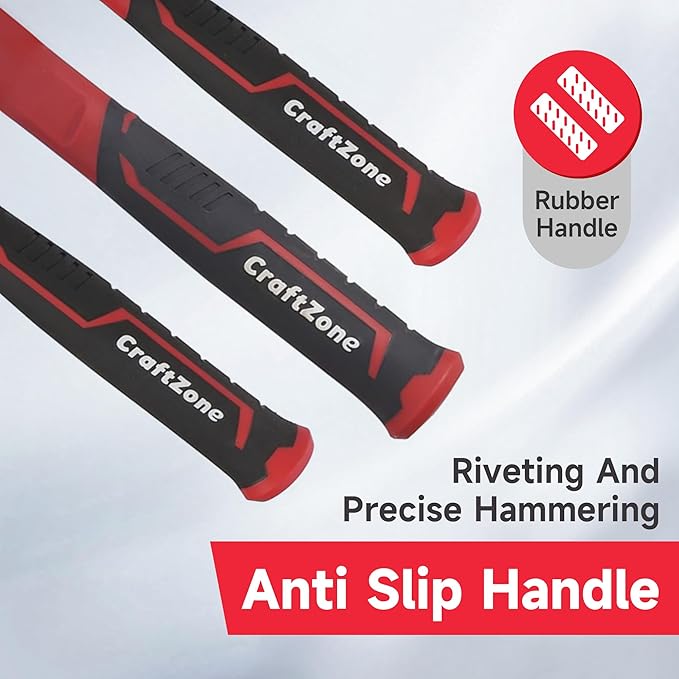6-Piece Rubber Mallet Hammer Set with 2lb Dead Blow - 3lb Sledge & Stoning - 16oz Ball Pein Claw Hammers | Anti-Vibration Fiberglass Handles for Construction Metalworking Automotive & DIY Projects