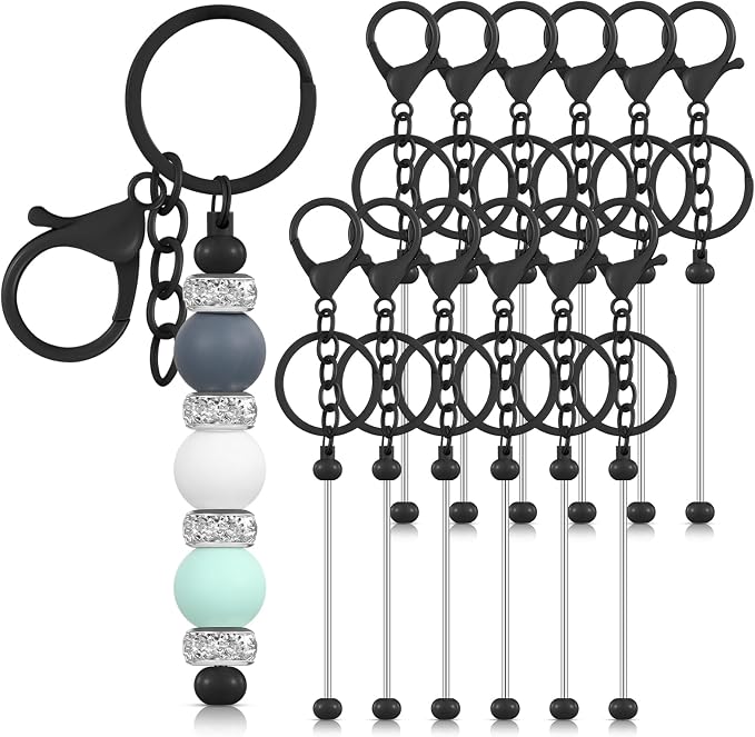 Tondiamo 12 Pcs Beadable Keychains Bars Bulk Blank Beaded Metal Keychain by Tondiamo