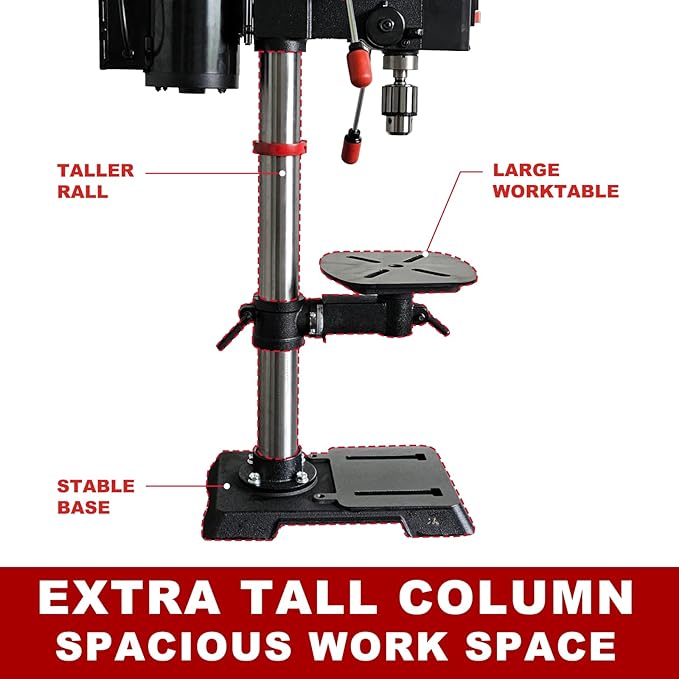 BUCKTOOL 12'' 6 Pole Motor Variable Speed Benchtop Drill Press 360–2000RPM, 3/4HP Powerful Bench Drill Press with Laser and Worklight, Low Speed Tabletop Drilling Machine for Metalworking, Woodworking