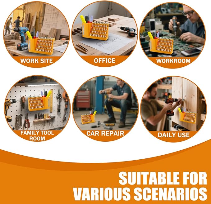 50-Slot Bit Organizer for Impact and Screwdriver Bits, Hex Key Holder 1/4"/6.35mm Shaft Compatibility, Wall and Workbench Mountable, Ideal for Garage and Workshop.