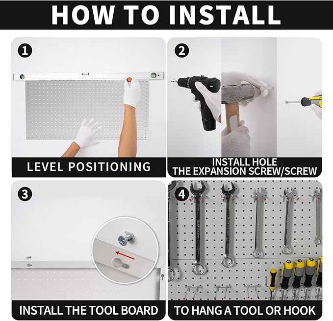 Peg Boards for Walls Metal Pegboard Panels Garage Wall Organizer, 3 Pcs 24" x 12" Garage Metal White Peg Board Tool Organization, Steel Pegboard Tool Board Garage Wall Mount Pegboard Wall Organizer