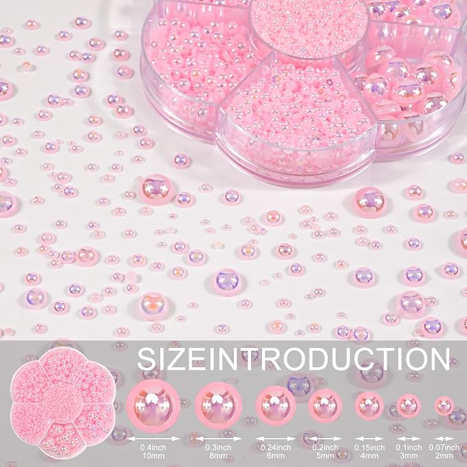 NACHLYNN 6480 Pcs Flat Back Pearl 7 Sizes AB Light Pink Half Round Beads - Image 2