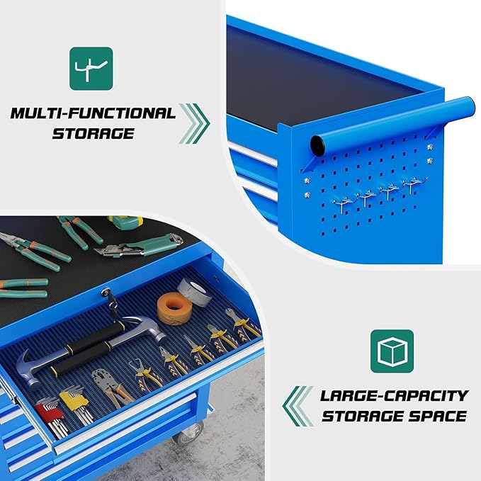 7-Drawer Rolling Tool Chest with Wheels, Tool Box with Locking System and Sliding Drawers, Tool Box Organizer for Garage, Warehouse, Workshop(Blue)