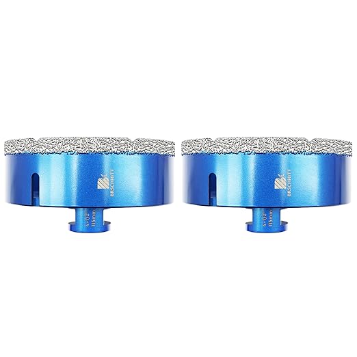 115mm Diamond Core Drill Bit for Porcelain Tile Ceramic Marble Granite Drilling,BRSCHNITT 2pcs Vacuum Brazed Diamond Hole Saw with 5/8-11 Thread (115mm 2pcs)