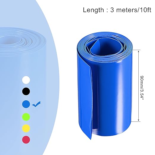 MECCANIXITY Battery Wrap PVC Heat Shrink Tubing 58mm Dia 90mm Flat 10 Feet(3meters) Blue Good Insulation for Battery Pack