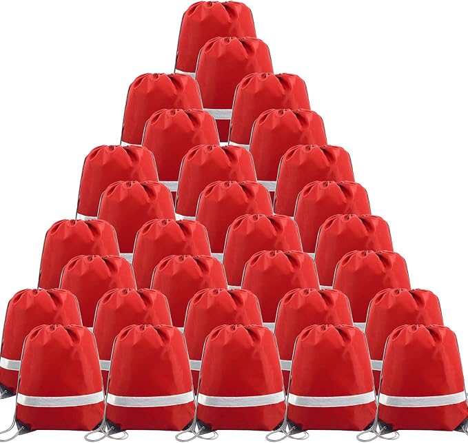 BeeGreen 30 Pieces Red Drawstring Bags Bulk String Backpacks, Cinch Sacks by BeeGreen