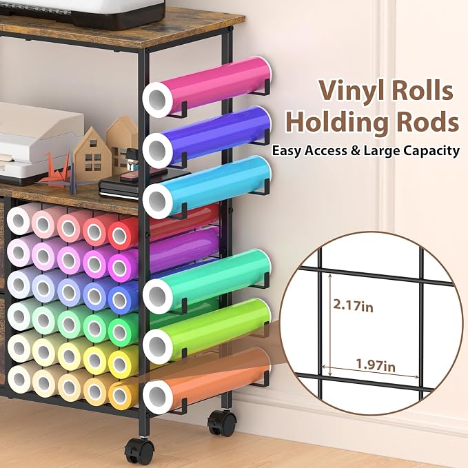Craft Table Compatible with Cricut Machines Rolling Craft Storage Cart with - Image 3