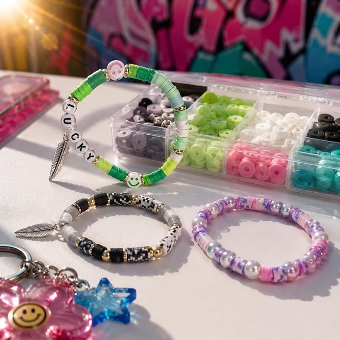 Ilootm Friendship Bracelet Making Kit, 96 Colors Polymer Clay Beads & 24 Colors - Image 2