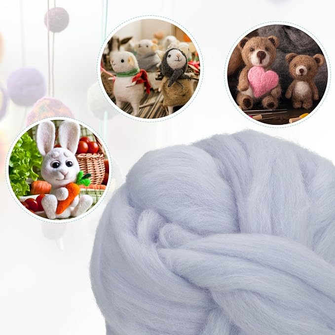 uxcell Needle Felting Wool, 3.5 Oz Nature Fibre Wool Yarn Roving - Image 4