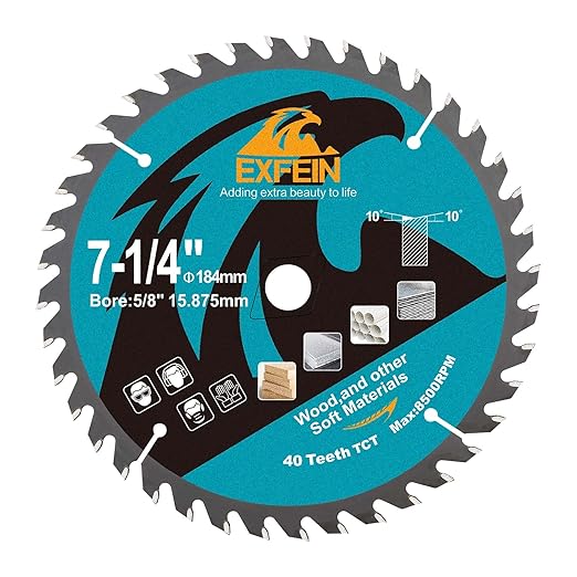 7-1/4 Inch Miter/Table Saw Blade, 40 Teeth ATB TCT Fine Finish Wood Cutting Circular Saw Blade with 4/5 Inch Arbor