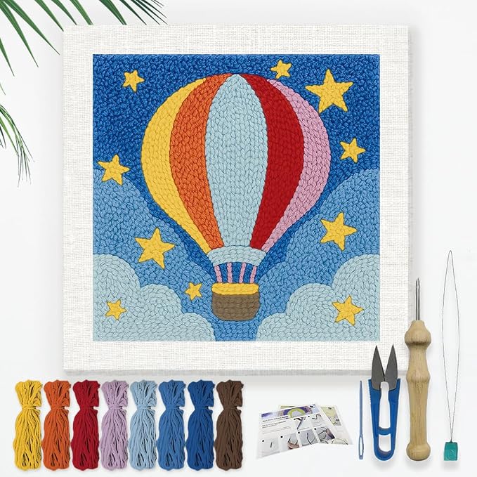 DOODLREAM Hot Air Balloon DIY Punch Needle Embroidery Kit by Doodlream