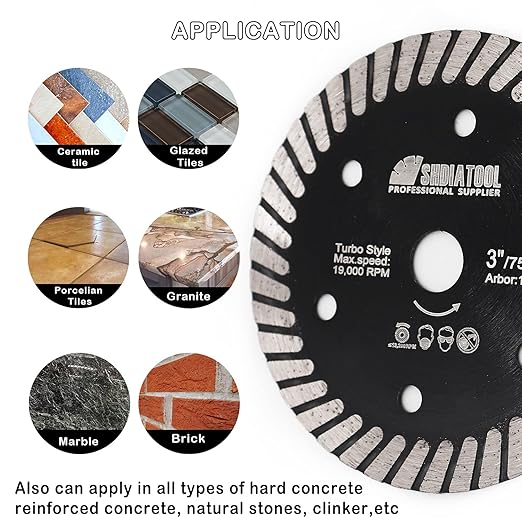 SHDIATOOL Tile Diamond Saw Blade,5Pcs 3In/75mm x Arbor 3/8In/10mm for Ceramic,Hard Porcelain,Glazed Tiles Dry Cutting disc