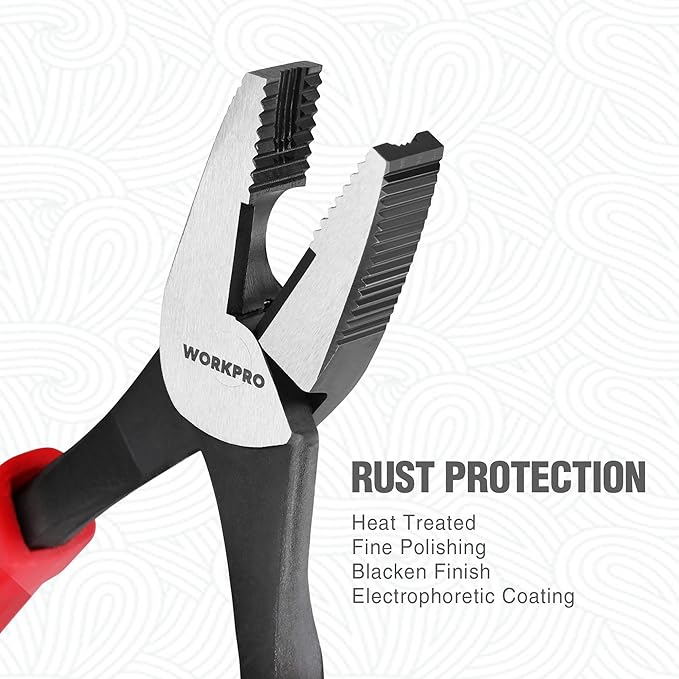 WORKPRO 8" Linesman Screw Extractor Pliers with Unique Non-slip Jaws, Stripped Screw Remover Tool, Lineman Pliers for Quickly Removal of Damaged or Rusted Fasteners