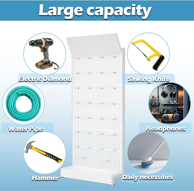 Metal Pegboard Panels - Peg Board Shelving with 30 Hooks,85x36x13 in,Portable Peg Board Organizer for DIY, Kitchen Decoration,Mobile Phone Shop/White