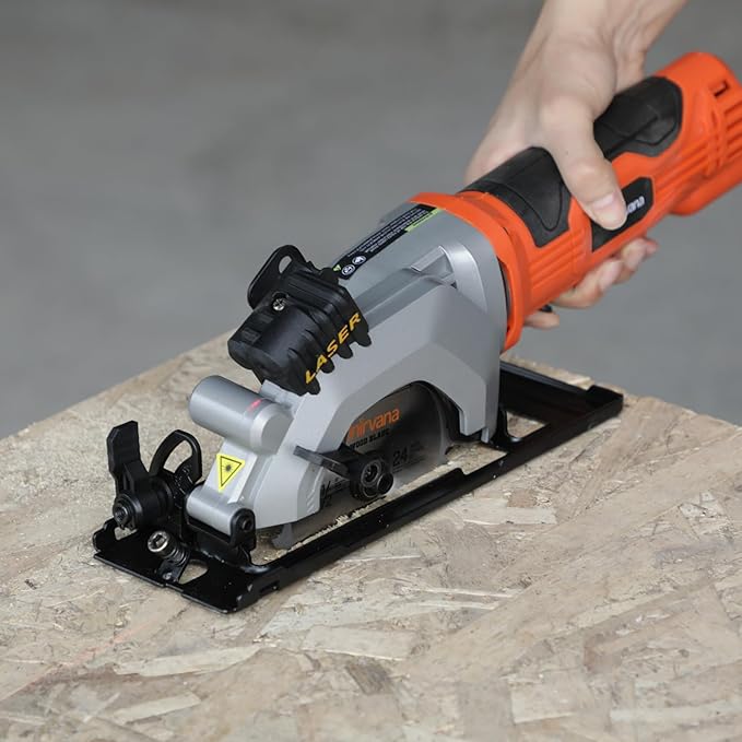 4Amp 3500RPM Mini Circular Saw with Laser Guide, Vacuum Adapter, Blade Wrench and Rip Guide, Max. Cutting Depth1-5/8"(90°), 1-1/10"(45°）Compact Saw with 2 pcs 4-1/2" 24T TCT Blades
