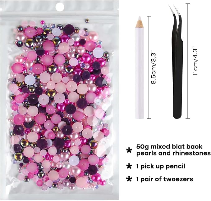 ASTARON 50g Mix Flatback Rhinestones Half Pearls - Image 2