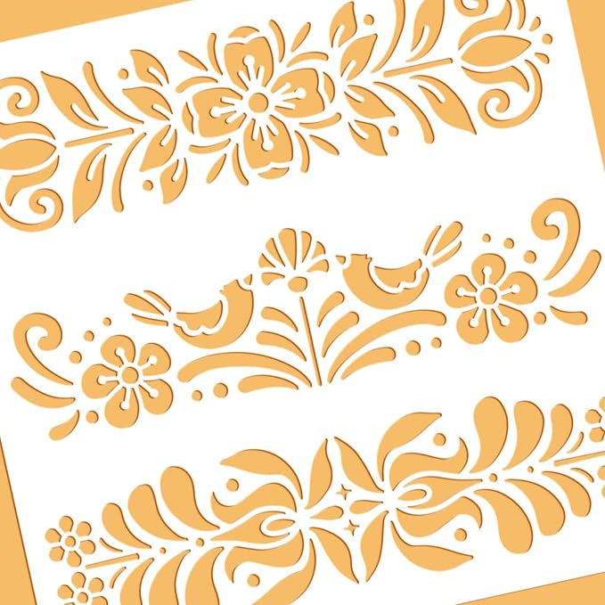 BENECREAT Plastic Folk Decorative Painting Stencil Templates, 12x12inch Floral - Image 4