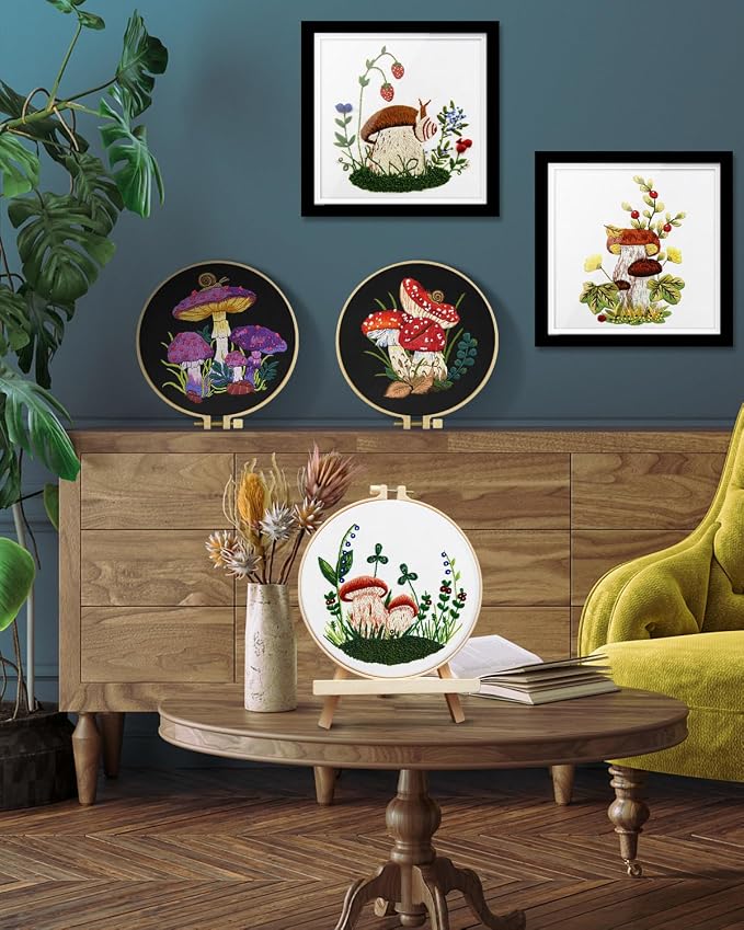 TINDTOP Embroidery Kit for Adult, Hummingbird Butterfly Mushroom Flower Kit | 9 - Image 4