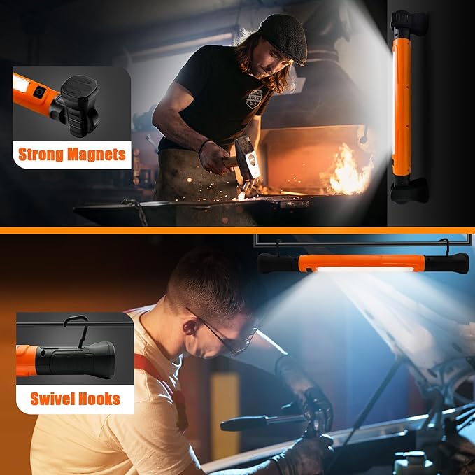 Portable 3000LM LED Work Light, Rechargeable Magnetic Underhood Light with Hooks and Power Output, Ideal for Garage, Workshop