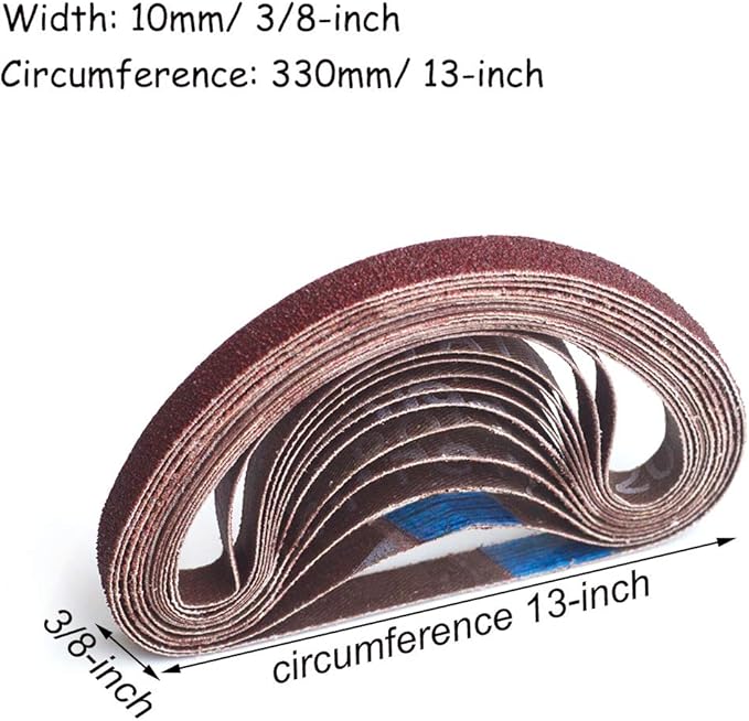 3/8 x 13 Inch Aluminum Oxide Sanding Belts, 4 Each of 40/60/80/120/180/240 Assorted Grits Abrasive File Belts for Air Belt Sander, 24-Pack