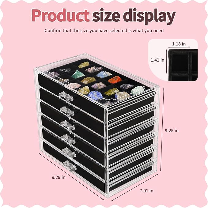 Bfttlity Acrylic Rock Display Case, 108 Grids Rock Collection Box - Image 2