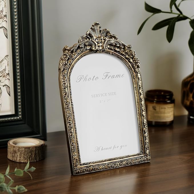 Cuspin 5x7 Picture Frame Arched Gold Frames, Vintage Bronze 5 by 7 Photo Frame - Image 3