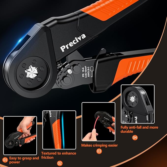 Preciva Ferrule Crimping Tool Kit - AWG 28-5 (0.08-16mm²) Hexagonal Ferrule Crimper with 950Pcs Single and 350Pcs Twin Ferrules Connectors, Self-Adjustable Ratchet Ferrule Terminals Crimping Tool
