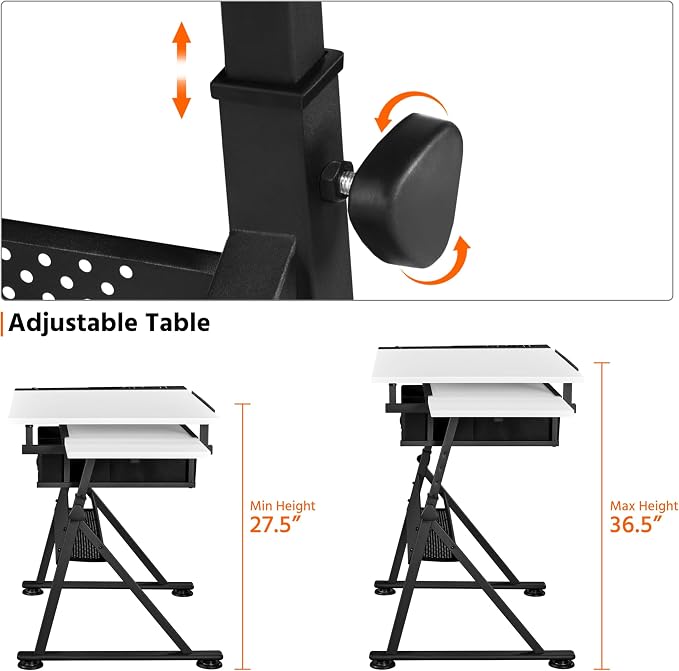 Yaheetech Adjustable Drafting Table Art Desk, Storage Drawers & Stool - Image 6
