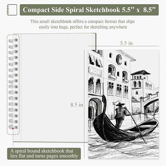 SuFly Small Sketchbook, Sketch Book 5.5 X 8.5, 100 Sheets Artist Sketch Pad - Image 2