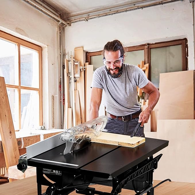 8-inch Table Saw for Jobsite, 6.7-Amp Copper Motor, Cutting Speed up to 3576RPM, 24T Blade, Compact Portable Table Saw Kit, with Sliding Miter Gauge DIY Woodworking and Furniture Making, Grey
