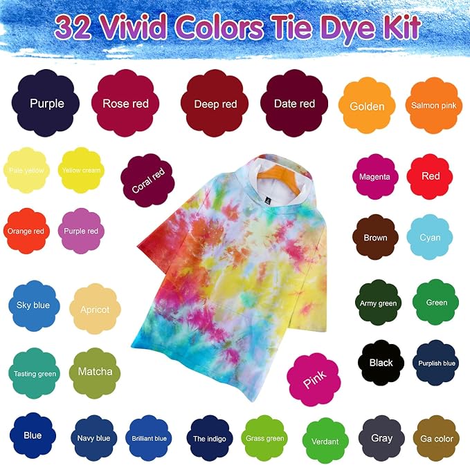 Tie Dye Kit 32 Color All-in-one Clothing Dye Kit, Permanent Fabric Dye - Image 3