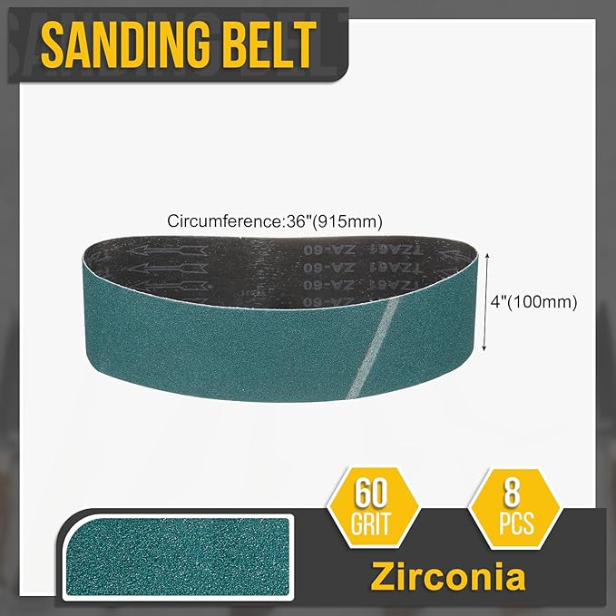 4 x 36 Inch Sanding Belt, 8 Pcs 60 Grit Zirconia Knife Sharpener Belts Work Sharpening for Belt Sander Knife Carving Tool Metal Working
